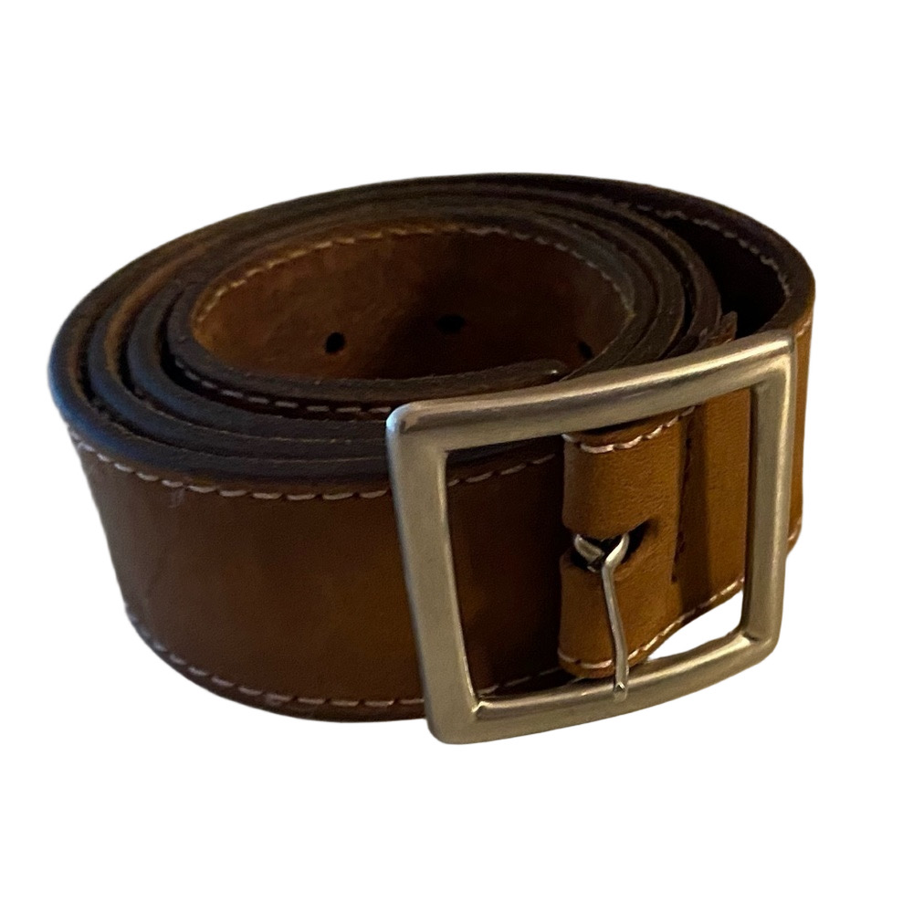 ROOTS Vintage Leather Thick Stitching Silver Toned Buckle Unisex Belt